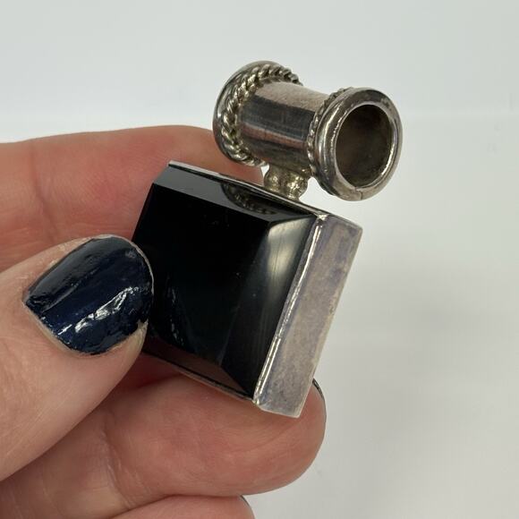 Vintage Mexico 925 Sterling Silver Square Black Onyx Pendant Heavy - Picture 2 of 10